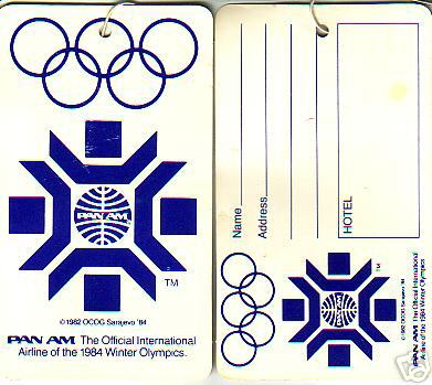 The front and back of a special customer name tag for the 1984 Winter Olympics in Sarajevo which was then part of Yugoslavia.